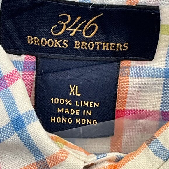 Brooks Brothers 346 XL 100% Linen Short Sleeve Button-Down Shirt Multicolor Plai - Picture 5 of 8
